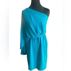 NWT Trina Turk “Amal Dress” Turquoise Blue Stunning One-Shoulder Dress Size 2